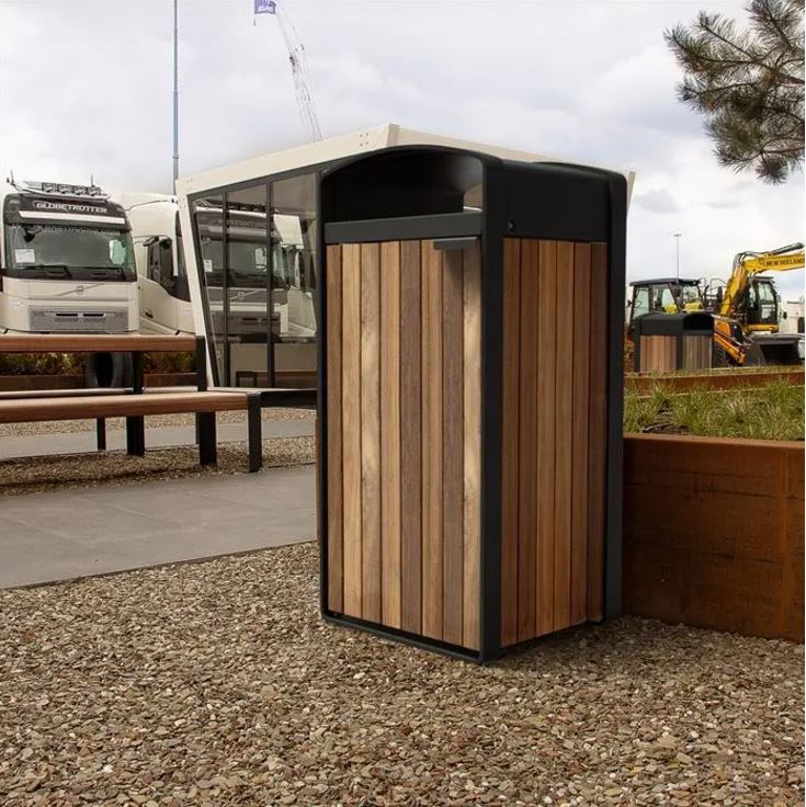  Mülleimer Cortenstahl mit Accoya Holz